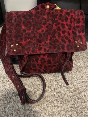 Jerome Dreyfuss Red Leopard Suede Crossbody Bag